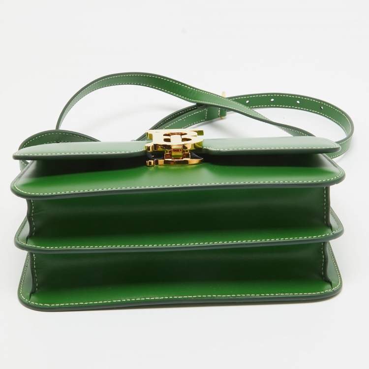 Pre Owned Burberry Green Leather Small TB Shoulder Bag