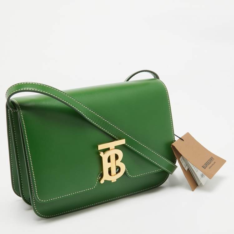 Pre Owned Burberry Green Leather Small TB Shoulder Bag