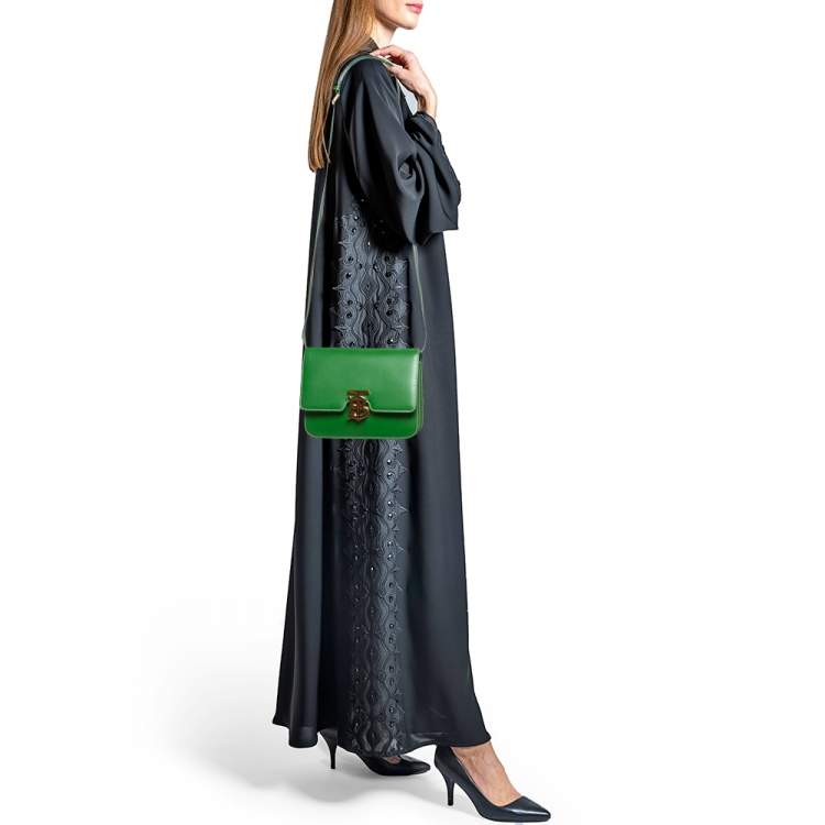Pre Owned Burberry Green Leather Small TB Shoulder Bag