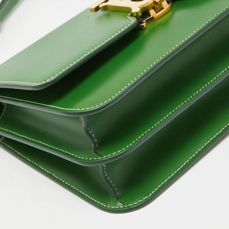 Pre Owned Burberry Green Leather Small TB Shoulder Bag