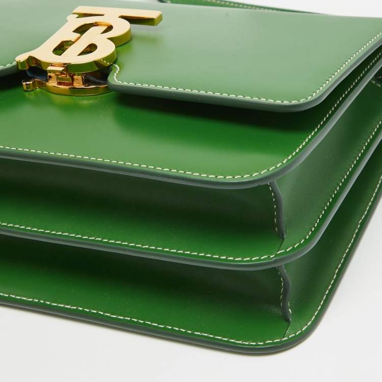 Pre Owned Burberry Green Leather Small TB Shoulder Bag