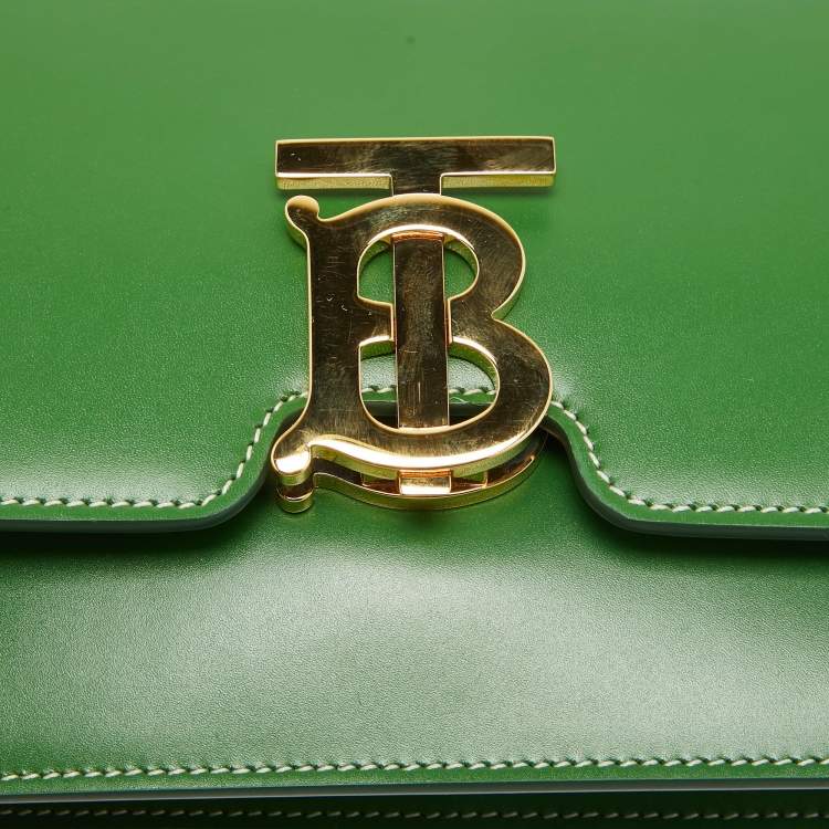 Pre Owned Burberry Green Leather Small TB Shoulder Bag