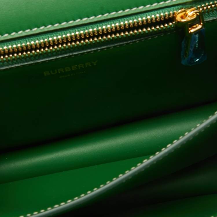 Pre Owned Burberry Green Leather Small TB Shoulder Bag