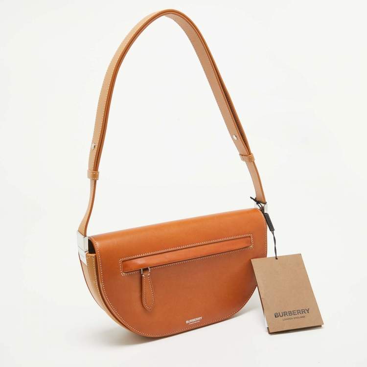 Pre Owned Burberry Pale Orange Leather Small Olympia Shoulder Bag