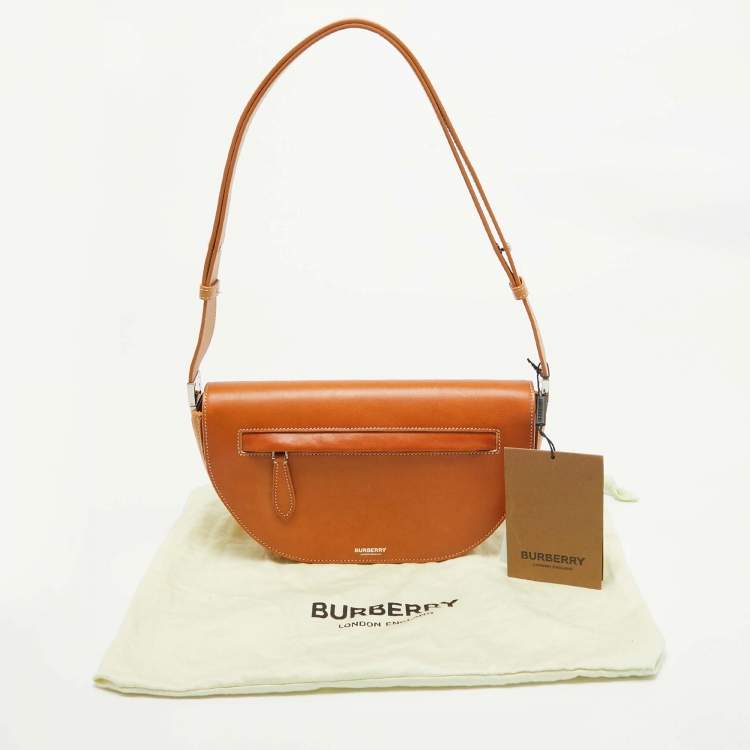 Pre Owned Burberry Pale Orange Leather Small Olympia Shoulder Bag