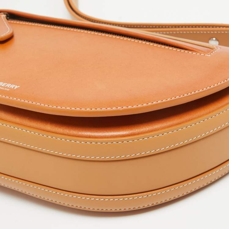 Pre Owned Burberry Pale Orange Leather Small Olympia Shoulder Bag