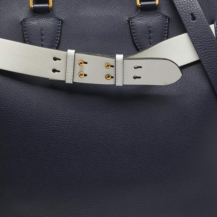 Pre Owned Burberry Navy Blue/White Leather Large Belt Bag