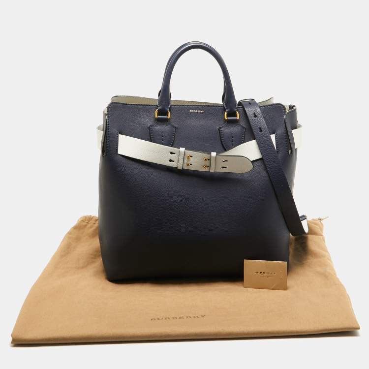 Pre Owned Burberry Navy Blue/White Leather Large Belt Bag
