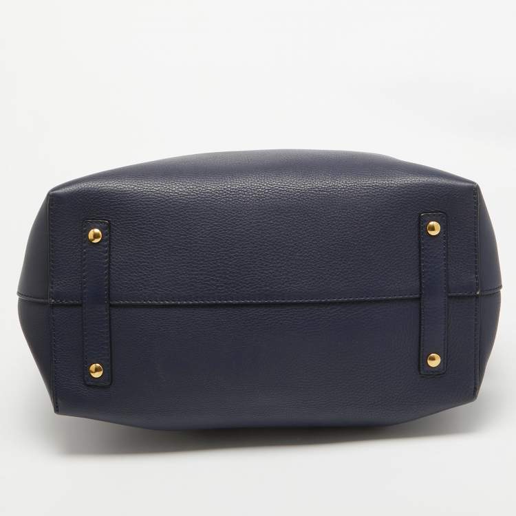 Pre Owned Burberry Navy Blue/White Leather Large Belt Bag