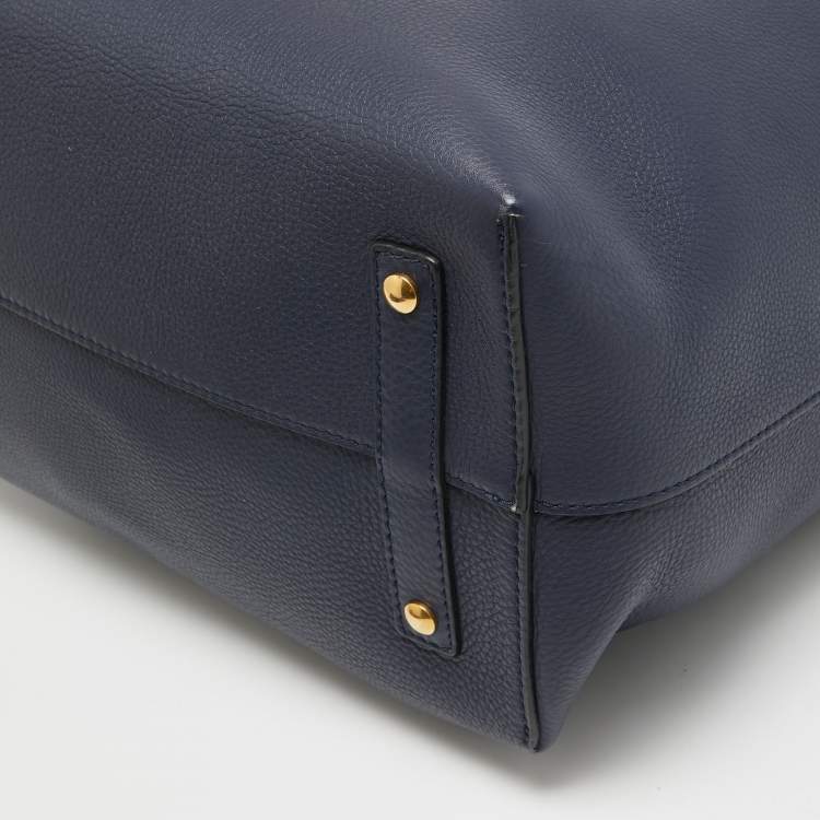 Pre Owned Burberry Navy Blue/White Leather Large Belt Bag