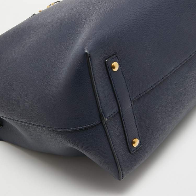 Pre Owned Burberry Navy Blue/White Leather Large Belt Bag