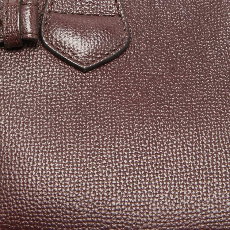 Pre Owned Burberry Burgundy Leather and House Check Fabric Small Banner Tote