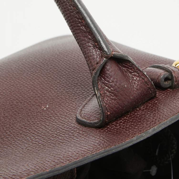 Pre Owned Burberry Burgundy Leather and House Check Fabric Small Banner Tote