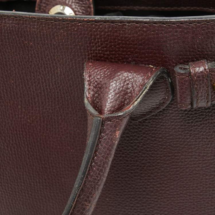 Pre Owned Burberry Burgundy Leather and House Check Fabric Small Banner Tote