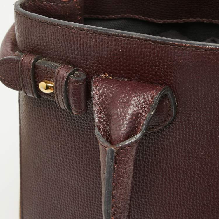 Pre Owned Burberry Burgundy Leather and House Check Fabric Small Banner Tote