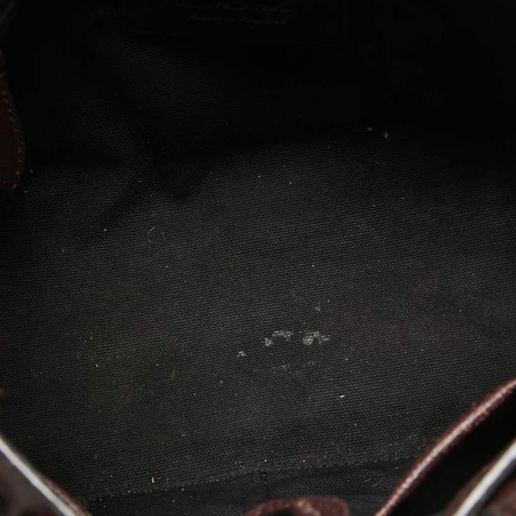 Pre Owned Burberry Burgundy Leather and House Check Fabric Small Banner Tote