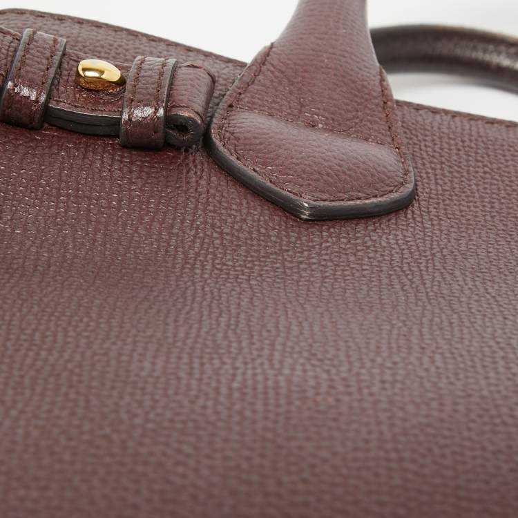 Pre Owned Burberry Burgundy Leather and House Check Fabric Small Banner Tote