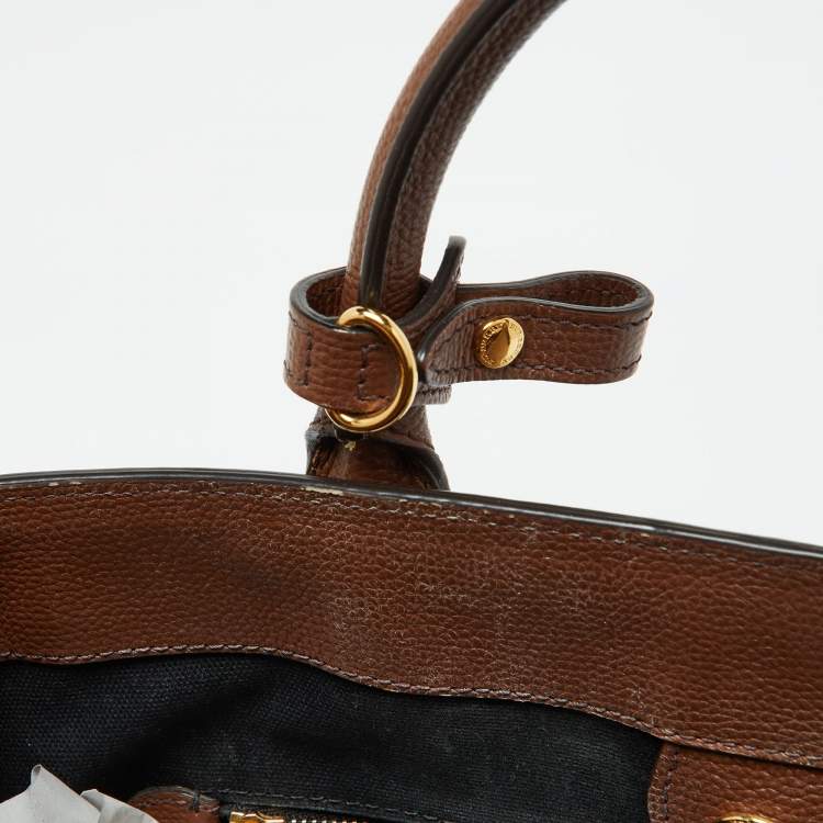 Pre Owned Burberry Brown Leather and House Check Fabric Medium Banner Tote