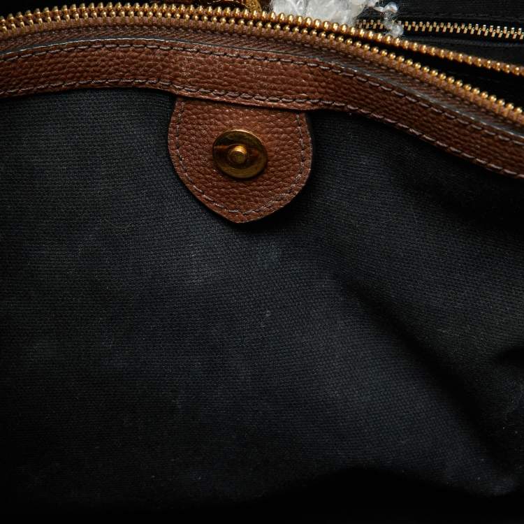 Pre Owned Burberry Brown Leather and House Check Fabric Medium Banner Tote