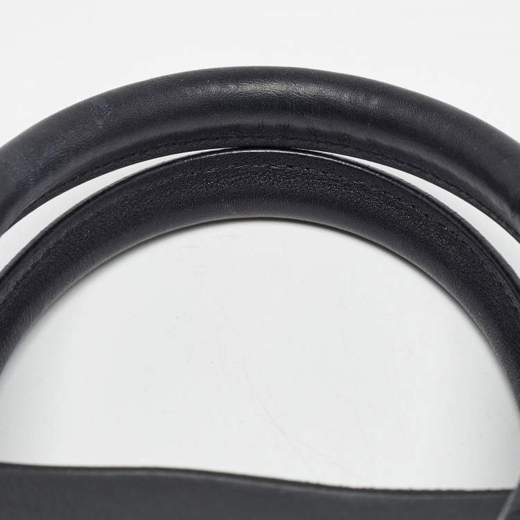 Pre Owned Burberry Black/Beige Leather and House Check Canvas Small Banner Tote