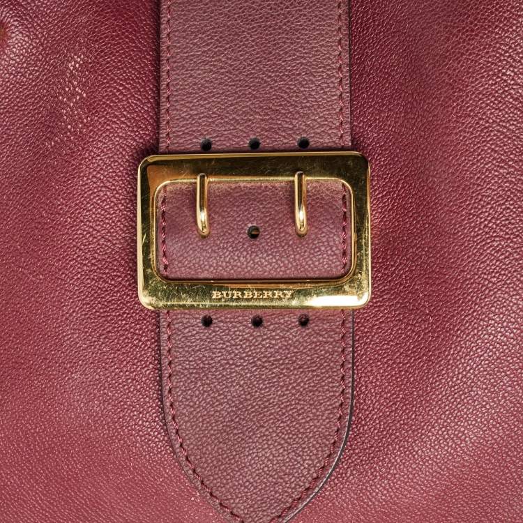 Pre Owned Burberry Burgundy Leather Buckle Tote