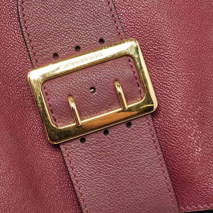 Pre Owned Burberry Burgundy Leather Buckle Tote