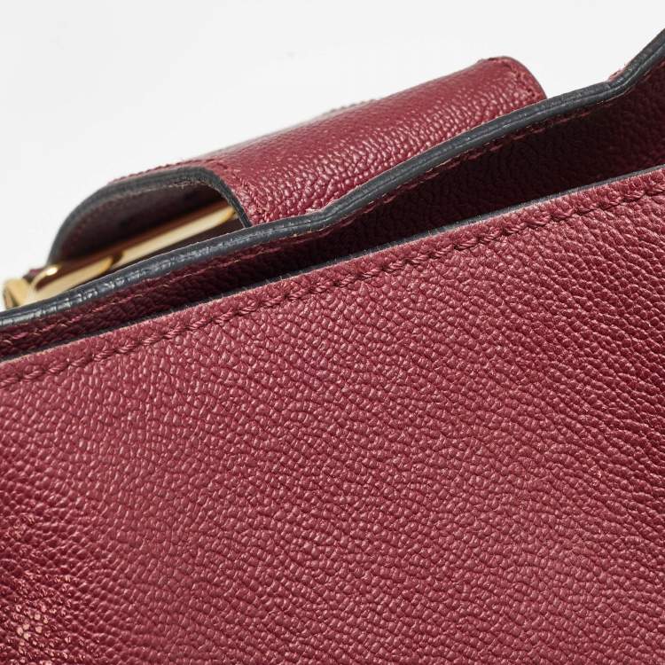 Pre Owned Burberry Burgundy Leather Buckle Tote