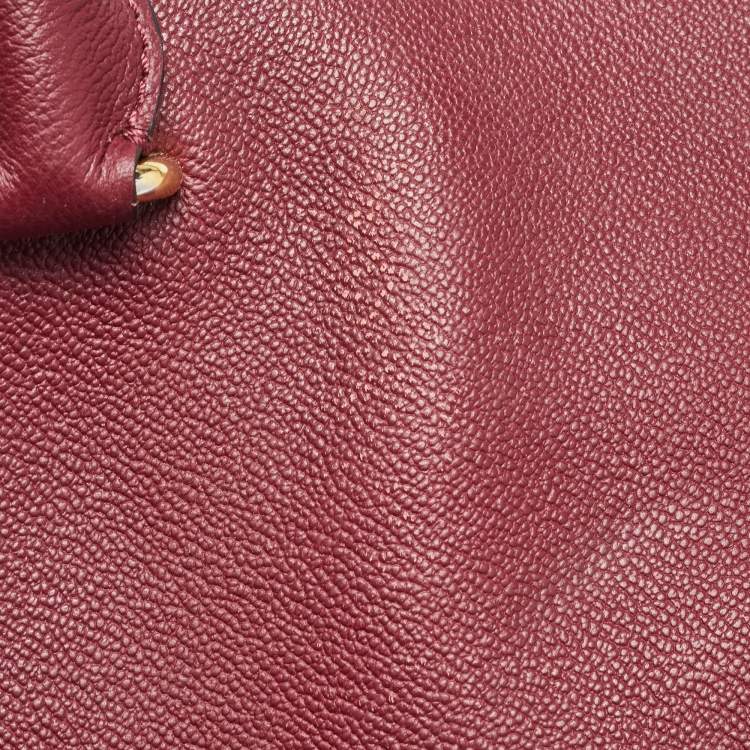 Pre Owned Burberry Burgundy Leather Buckle Tote