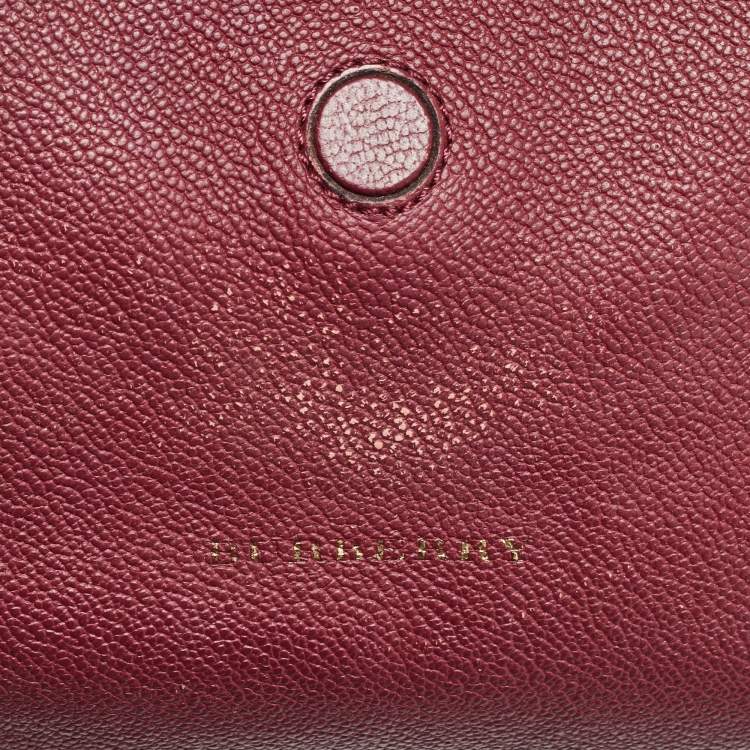 Pre Owned Burberry Burgundy Leather Buckle Tote