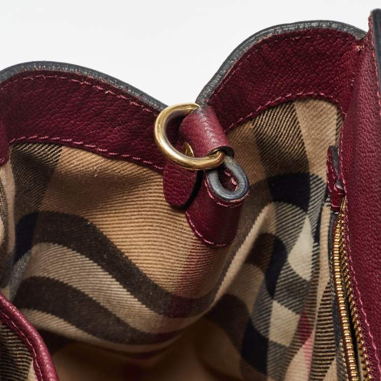 Pre Owned Burberry Burgundy Leather Buckle Tote