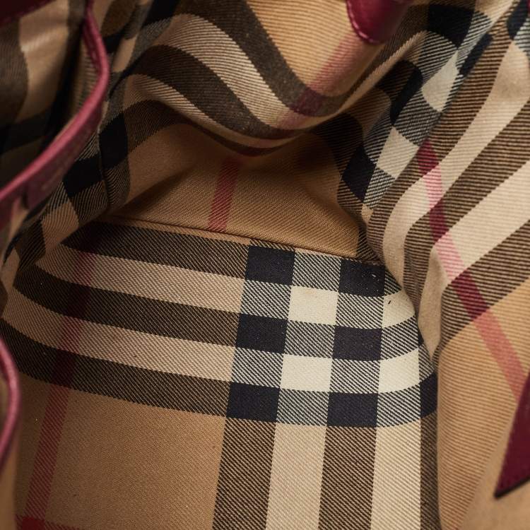 Pre Owned Burberry Burgundy Leather Buckle Tote