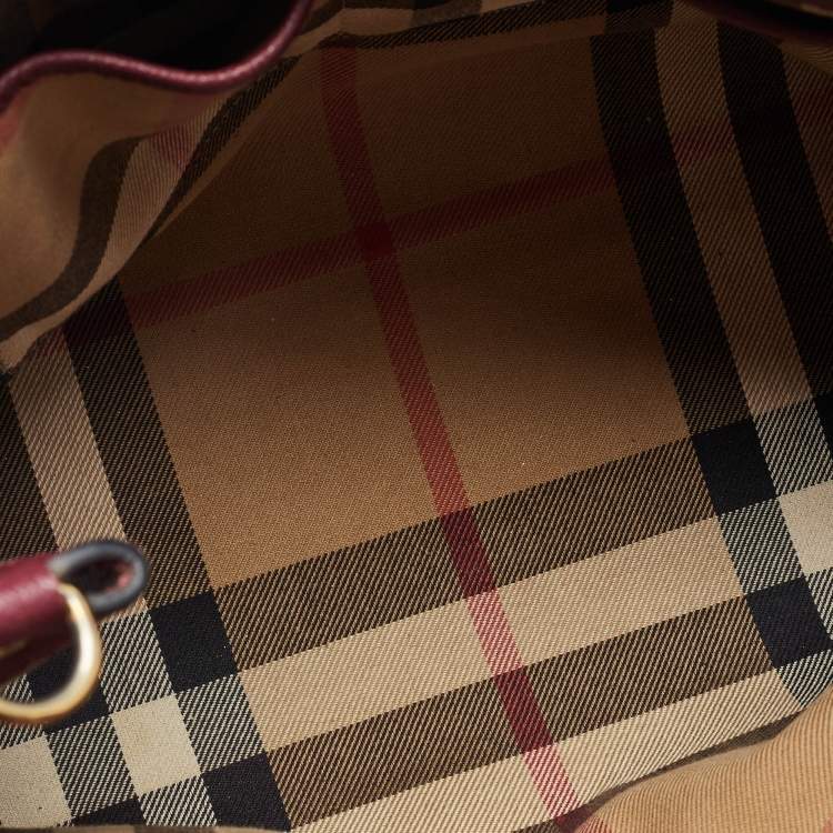 Pre Owned Burberry Burgundy Leather Buckle Tote