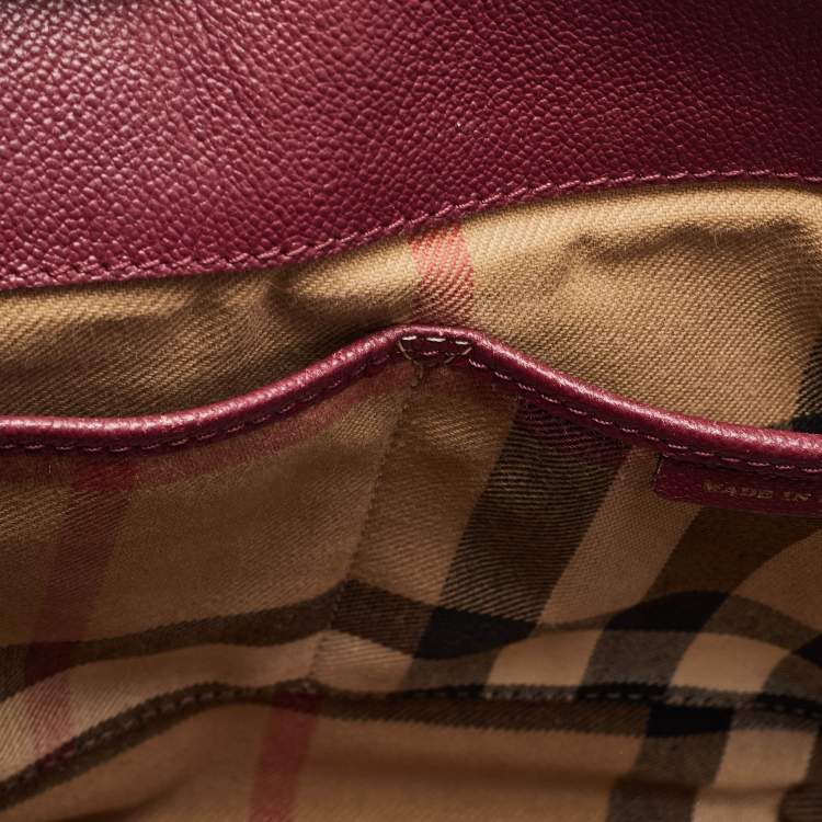 Pre Owned Burberry Burgundy Leather Buckle Tote