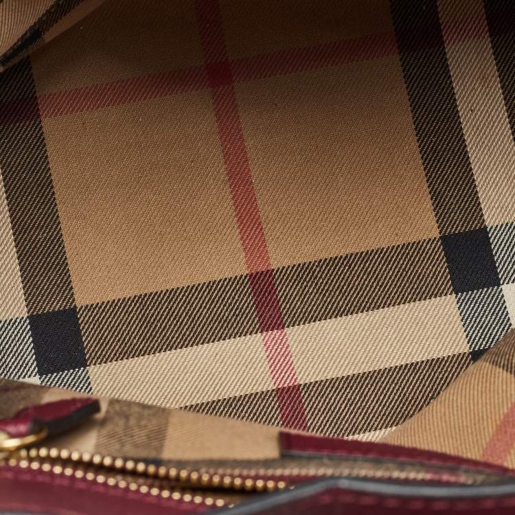 Pre Owned Burberry Burgundy Leather Buckle Tote