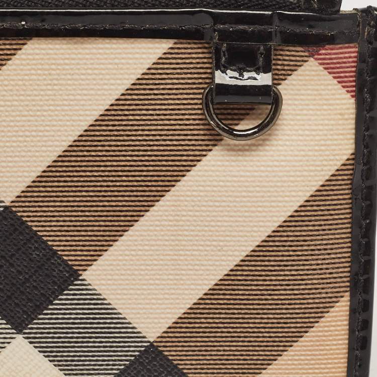 Pre Owned Burberry Beige/Black Nova Check PVC and Patent Leather Zip Coin Purse