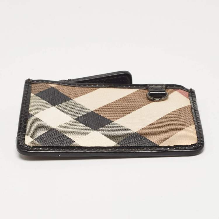 Pre Owned Burberry Beige/Black Nova Check PVC and Patent Leather Zip Coin Purse