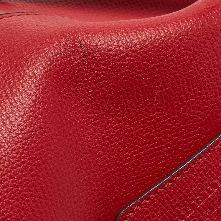 Pre Owned Burberry Red Leather Small Lorne Bucket Bag