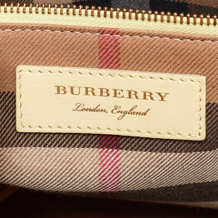 Pre Owned Burberry Yellow Leather Medium Buckle Tote