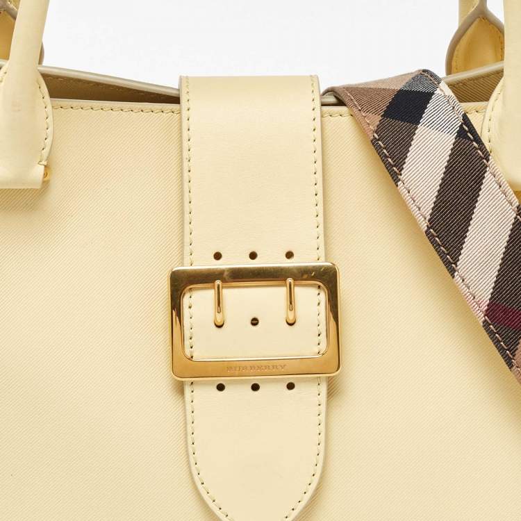 Pre Owned Burberry Yellow Leather Medium Buckle Tote