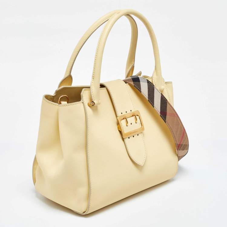 Pre Owned Burberry Yellow Leather Medium Buckle Tote