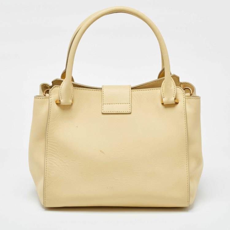 Pre Owned Burberry Yellow Leather Medium Buckle Tote