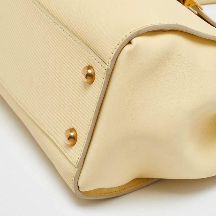 Pre Owned Burberry Yellow Leather Medium Buckle Tote