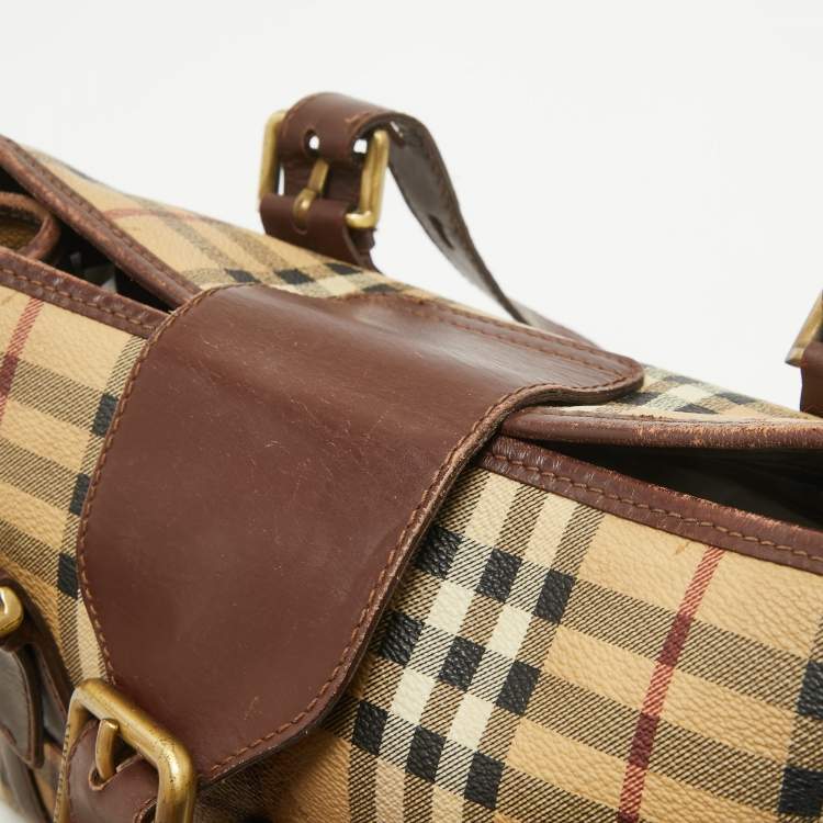 Pre Owned Burberry Beige Coated Canvas Leather Totes