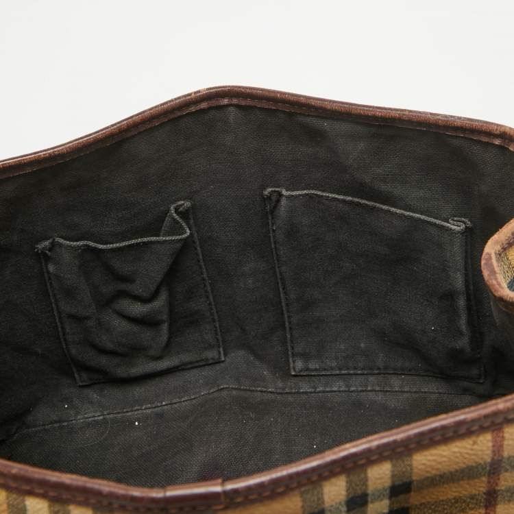 Pre Owned Burberry Beige Coated Canvas Leather Totes