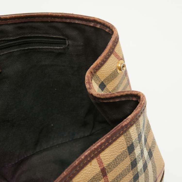 Pre Owned Burberry Beige Coated Canvas Leather Totes