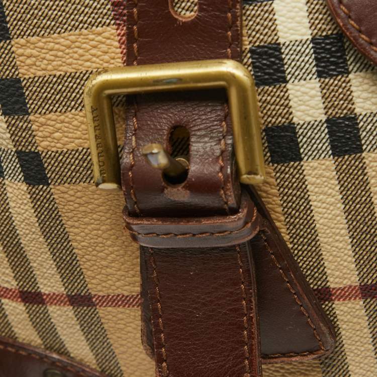 Pre Owned Burberry Beige Coated Canvas Leather Totes