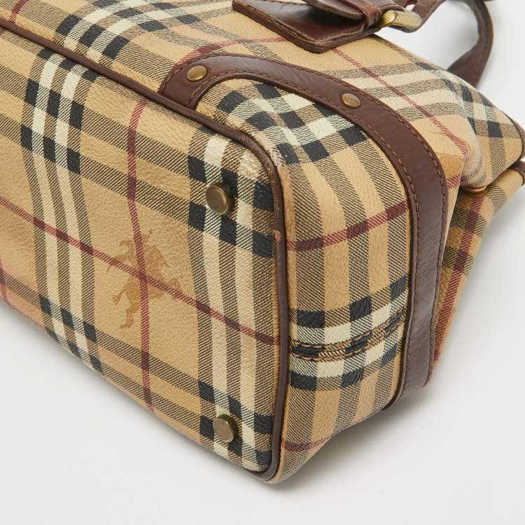 Pre Owned Burberry Beige Coated Canvas Leather Totes