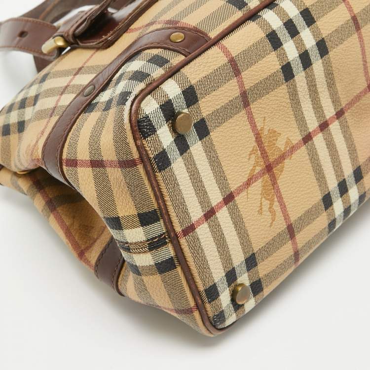 Pre Owned Burberry Beige Coated Canvas Leather Totes