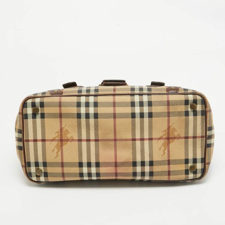 Pre Owned Burberry Beige Coated Canvas Leather Totes