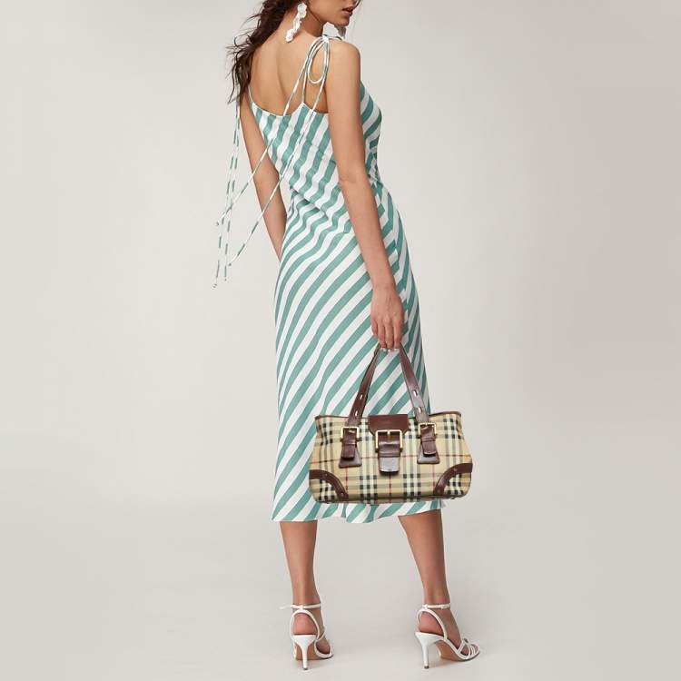 Pre Owned Burberry Beige Coated Canvas Leather Totes